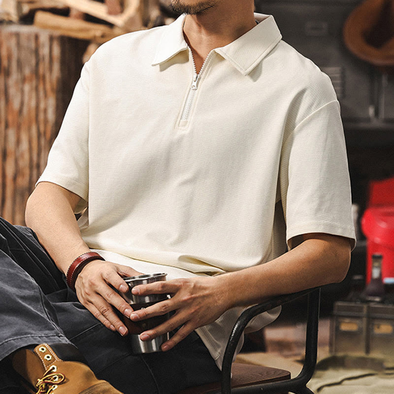 Olivenorma Mens Short Sleeve Cotton Blend Zip Closure Loose Fit Polo Shirt - White - 4XL - image 5