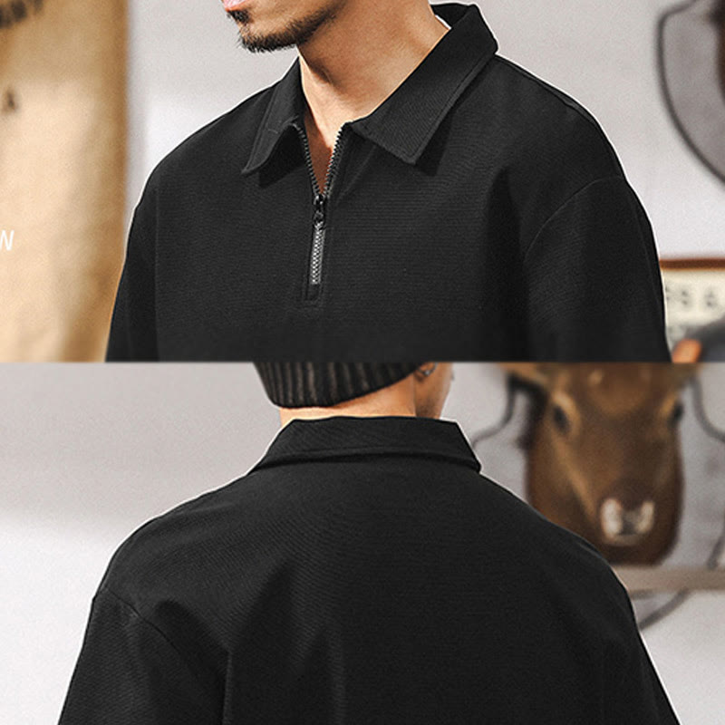 Olivenorma Mens Short Sleeve Cotton Blend Zip Closure Loose Fit Polo Shirt - image 17