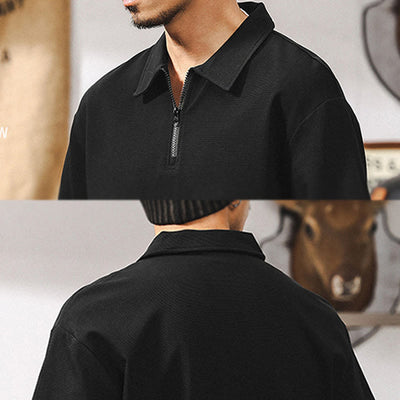 Olivenorma Mens Short Sleeve Cotton Blend Zip Closure Loose Fit Polo Shirt - image 17