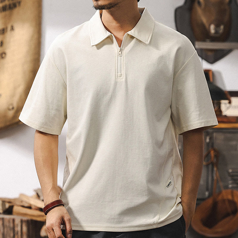 Olivenorma Mens Short Sleeve Cotton Blend Zip Closure Loose Fit Polo Shirt - image 6