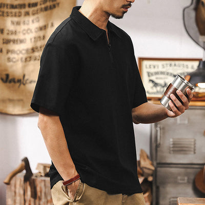 Olivenorma Mens Short Sleeve Cotton Blend Zip Closure Loose Fit Polo Shirt - image 13