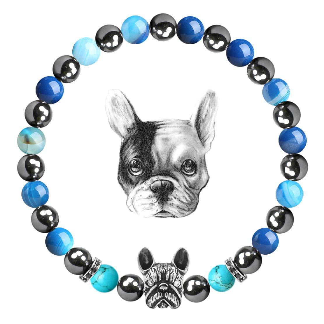 Olivenorma French Bulldog​​ Memorial Gemstone Bracelet - Hematite + Blue Agate + Turquoise - image 6