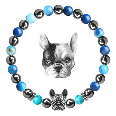 Olivenorma French Bulldog​​ Memorial Gemstone Bracelet - Hematite + Blue Agate + Turquoise - image 6