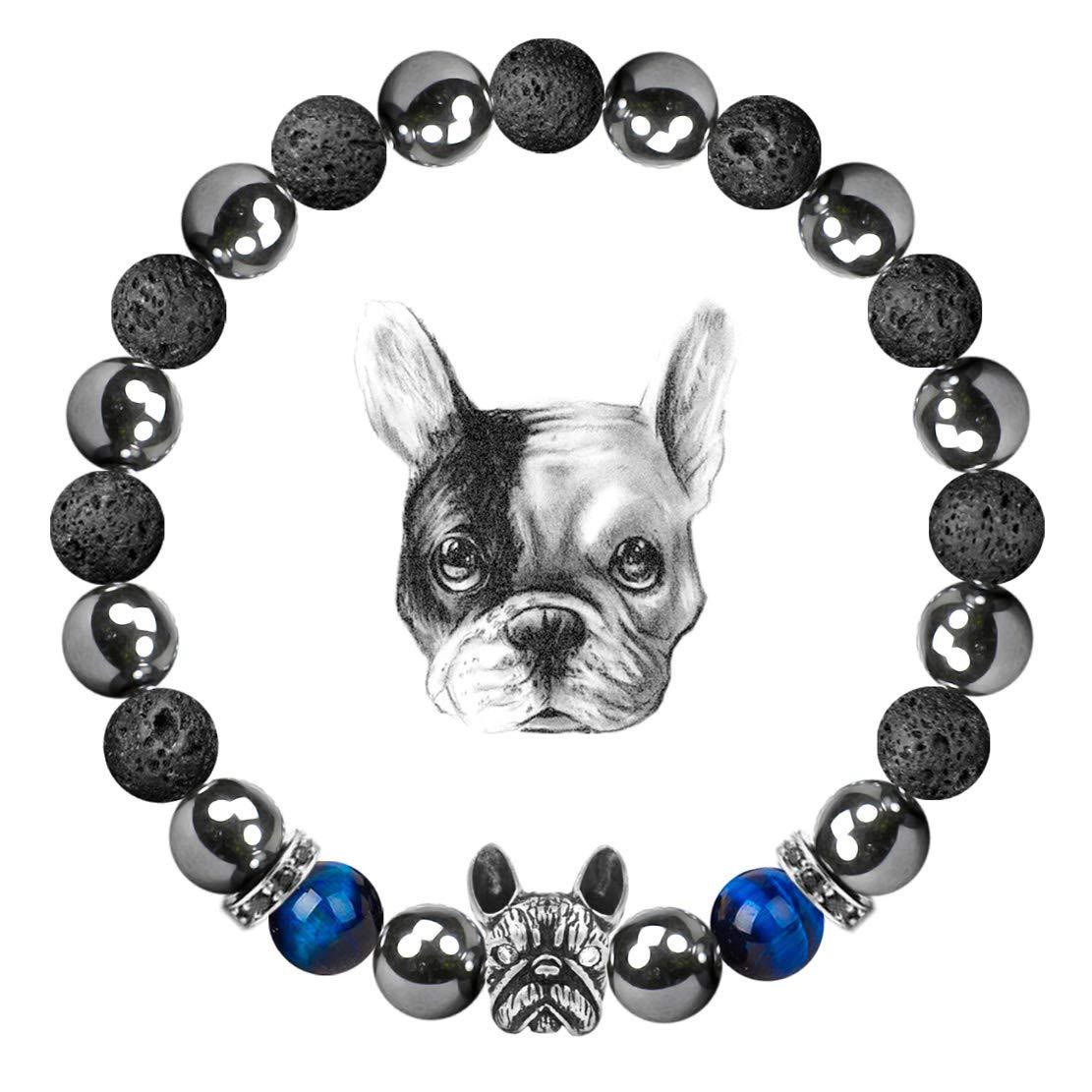 Olivenorma French Bulldog​​ Memorial Gemstone Bracelet - Lava Stone + Hematite + Blue Tiger Eye - image 1