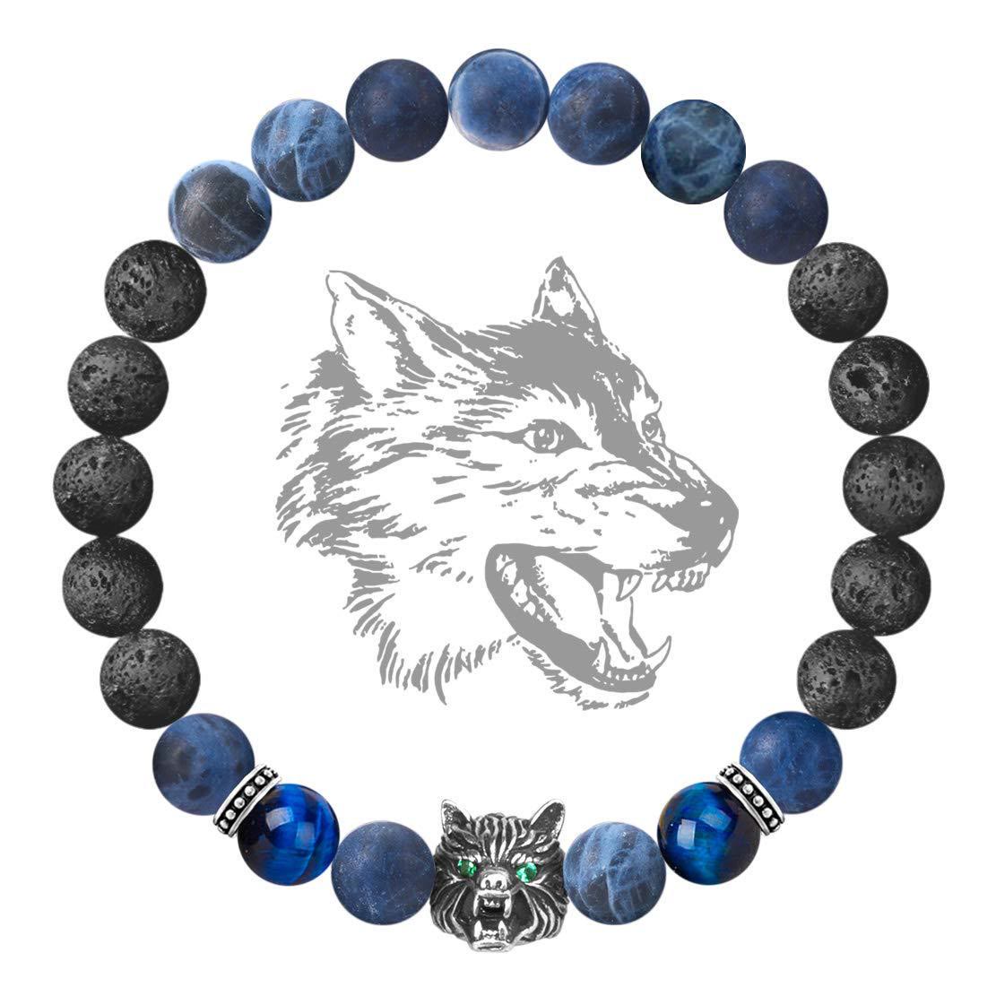 Olivenorma Fenrir Wolf Head Inner-Strength Protection Gemstone Bracelet - Black&Blue - image 1