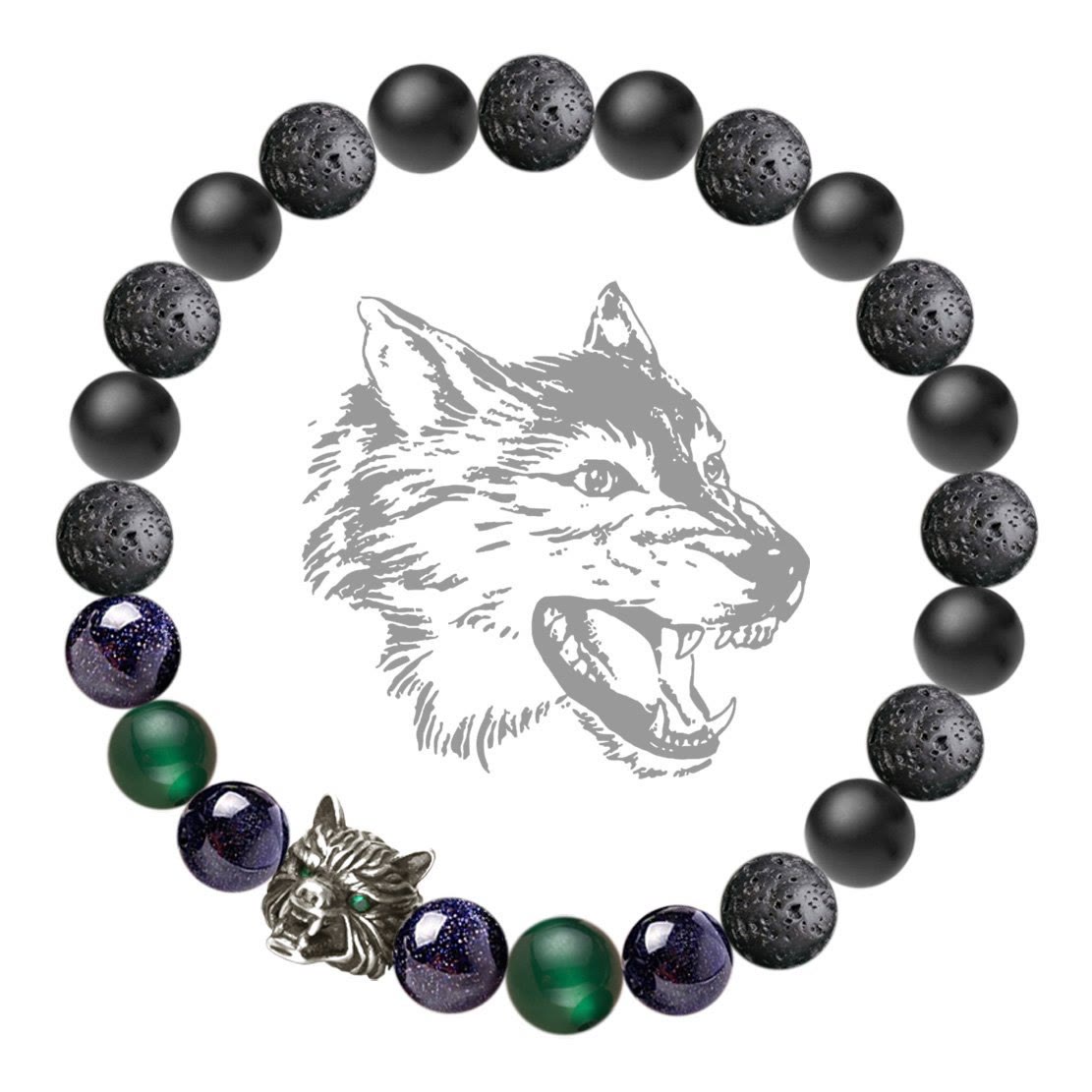 Olivenorma Fenrir Wolf Head Inner-Strength Protection Gemstone Bracelet - Black&Green - image 7