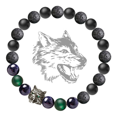 Olivenorma Fenrir Wolf Head Inner-Strength Protection Gemstone Bracelet - Black&Green - image 7