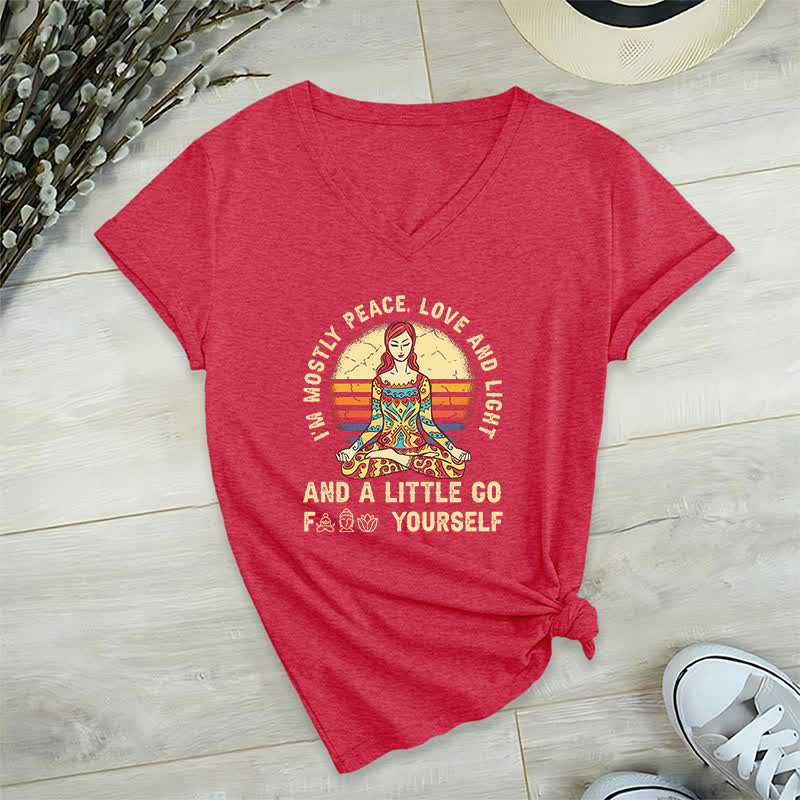 Olivenorma "I'm Mostly Peace, Love and Light" Yoga T-Shirt - Red - 2XL - image 19