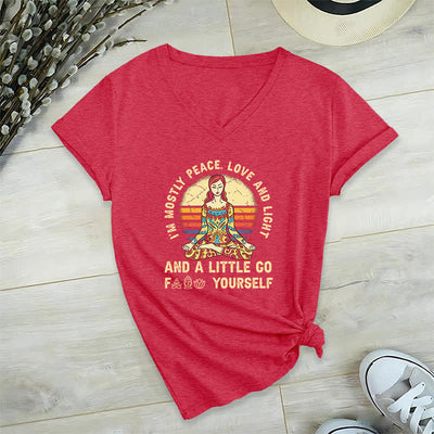 Olivenorma "I'm Mostly Peace, Love and Light" Yoga T-Shirt - Red - 2XL - image 19