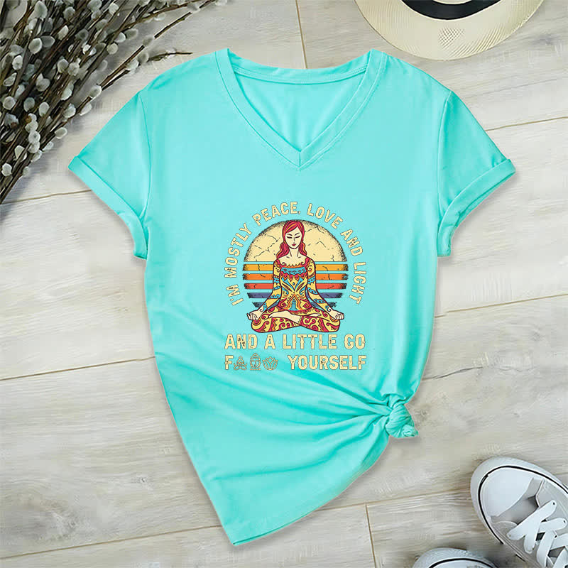Olivenorma "I'm Mostly Peace, Love and Light" Yoga T-Shirt - Lake Blue - 2XL - image 34