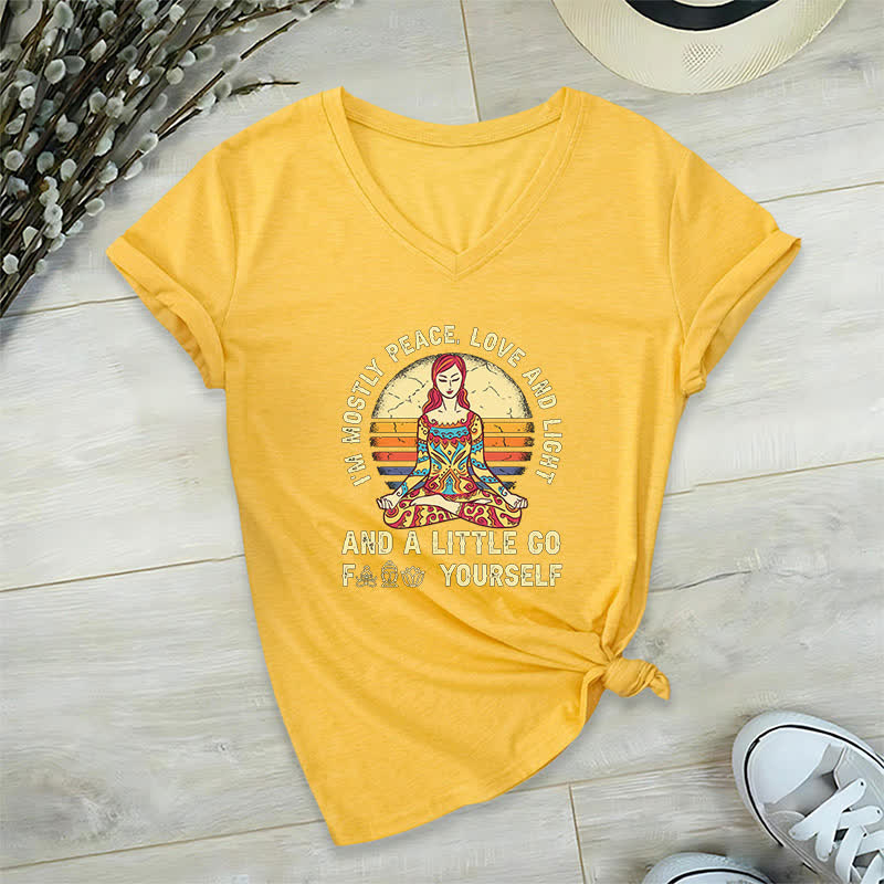 Olivenorma "I'm Mostly Peace, Love and Light" Yoga T-Shirt - Yellow - 2XL - image 22