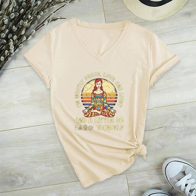 Olivenorma "I'm Mostly Peace, Love and Light" Yoga T-Shirt - Khaki - 2XL - image 31