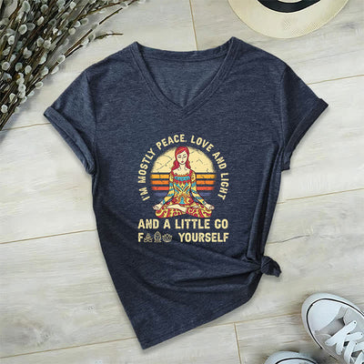 Olivenorma "I'm Mostly Peace, Love and Light" Yoga T-Shirt - Navy Blue - 2XL - image 7