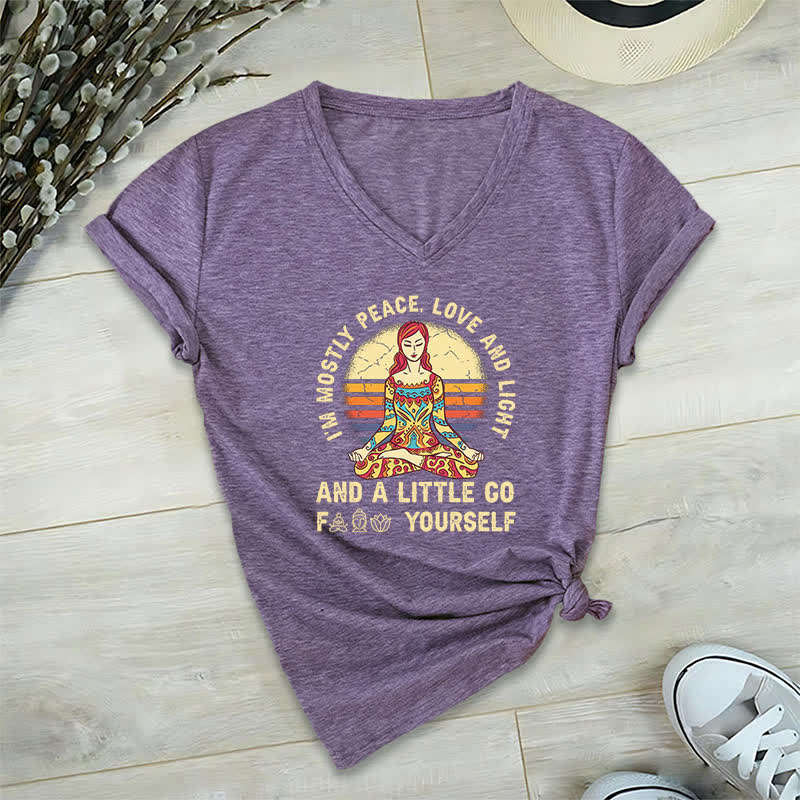 Olivenorma "I'm Mostly Peace, Love and Light" Yoga T-Shirt - Purple - 2XL - image 36