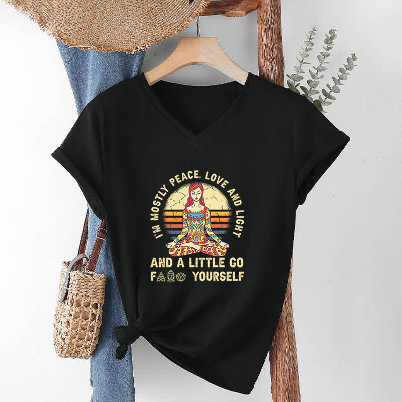 Olivenorma "I'm Mostly Peace, Love and Light" Yoga T-Shirt - image 3