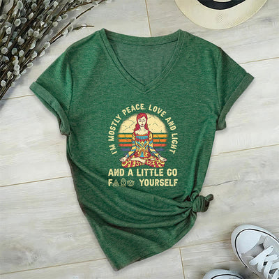 Olivenorma "I'm Mostly Peace, Love and Light" Yoga T-Shirt - Dark Green - 2XL - image 10