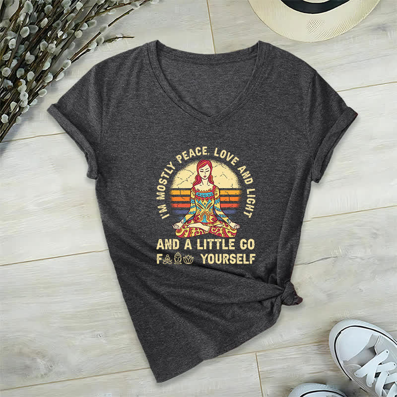 Olivenorma "I'm Mostly Peace, Love and Light" Yoga T-Shirt - Gray - 2XL - image 16