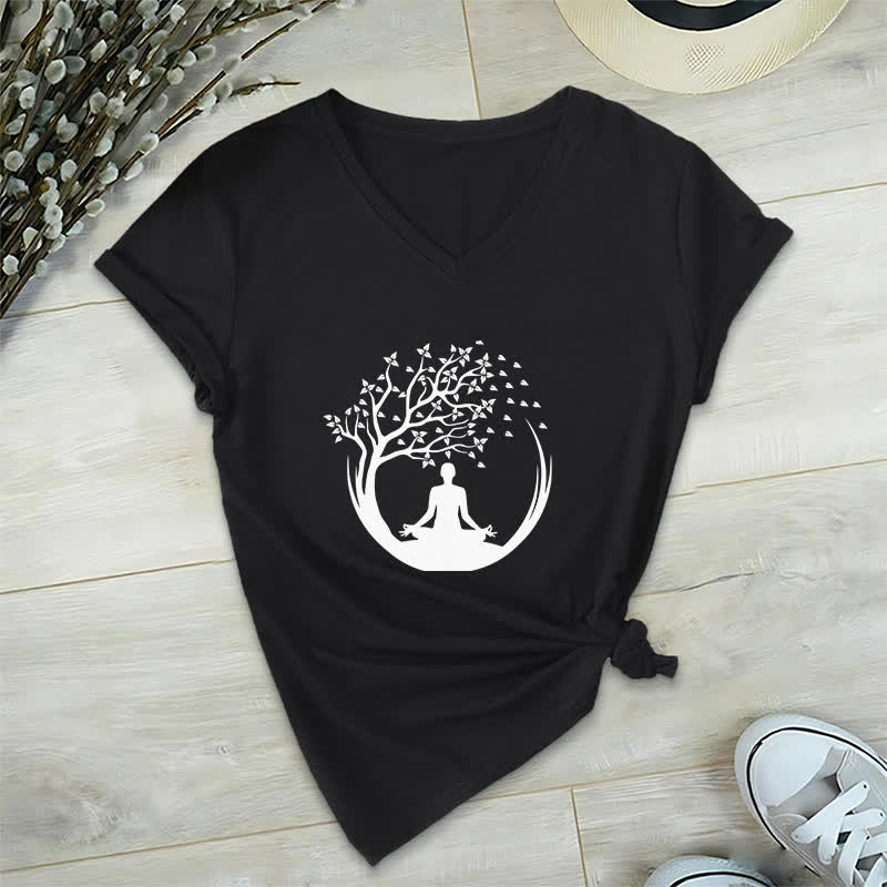 Olivenorma Yoga Meditation Pilates Namaste V-Neck T-Shirt - Black - 2XL - image 12