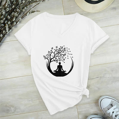 Olivenorma Yoga Meditation Pilates Namaste V-Neck T-Shirt - White - 2XL - image 1