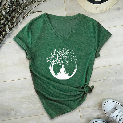 Olivenorma Yoga Meditation Pilates Namaste V-Neck T-Shirt - Dark Green - 2XL - image 6