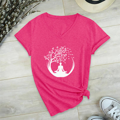 Olivenorma Yoga Meditation Pilates Namaste V-Neck T-Shirt - Rose Red - 2XL - image 20
