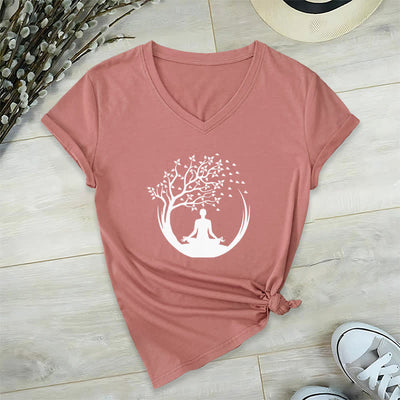 Olivenorma Yoga Meditation Pilates Namaste V-Neck T-Shirt - Pink - 2XL - image 18