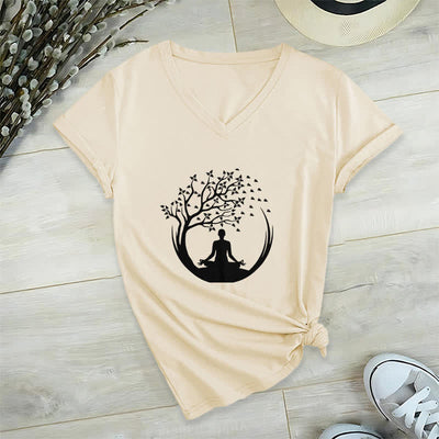 Olivenorma Yoga Meditation Pilates Namaste V-Neck T-Shirt - Khaki - 2XL - image 22