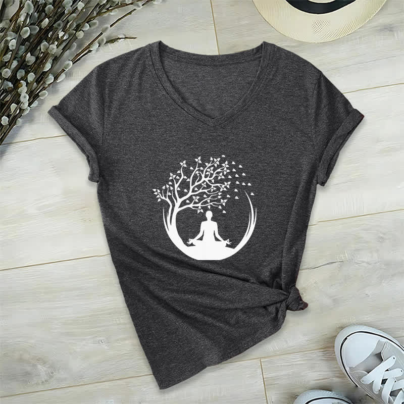 Olivenorma Yoga Meditation Pilates Namaste V-Neck T-Shirt - Gray - 2XL - image 10