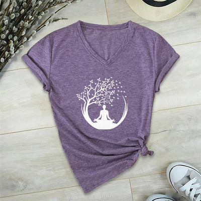 Olivenorma Yoga Meditation Pilates Namaste V-Neck T-Shirt - Purple - 2XL - image 26