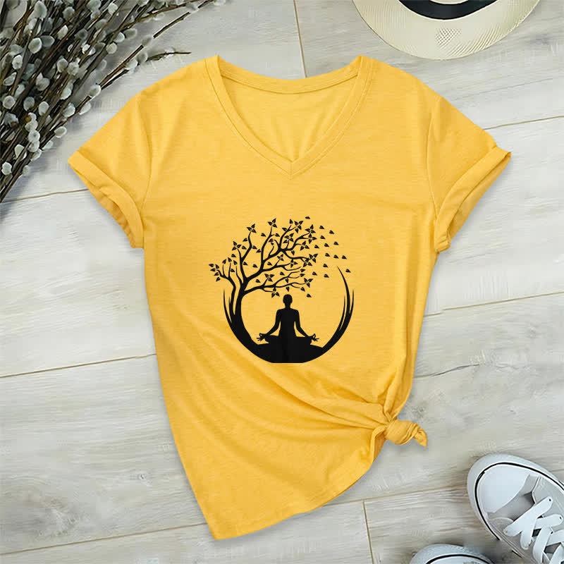 Olivenorma Yoga Meditation Pilates Namaste V-Neck T-Shirt - Yellow - 2XL - image 16