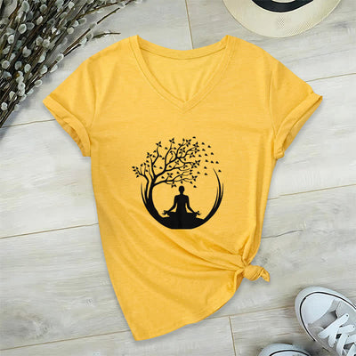 Olivenorma Yoga Meditation Pilates Namaste V-Neck T-Shirt - Yellow - 2XL - image 16