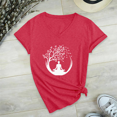 Olivenorma Yoga Meditation Pilates Namaste V-Neck T-Shirt - Red - 2XL - image 14