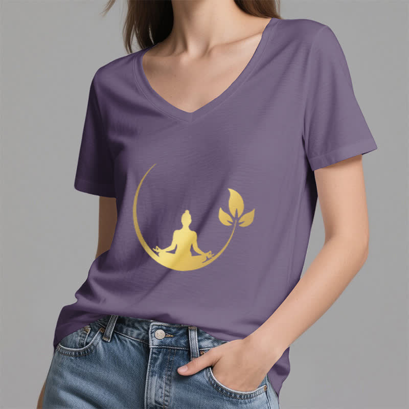Olivenorma Yoga Lotus Buddha Meditation V-Neck T-Shirt - image 28