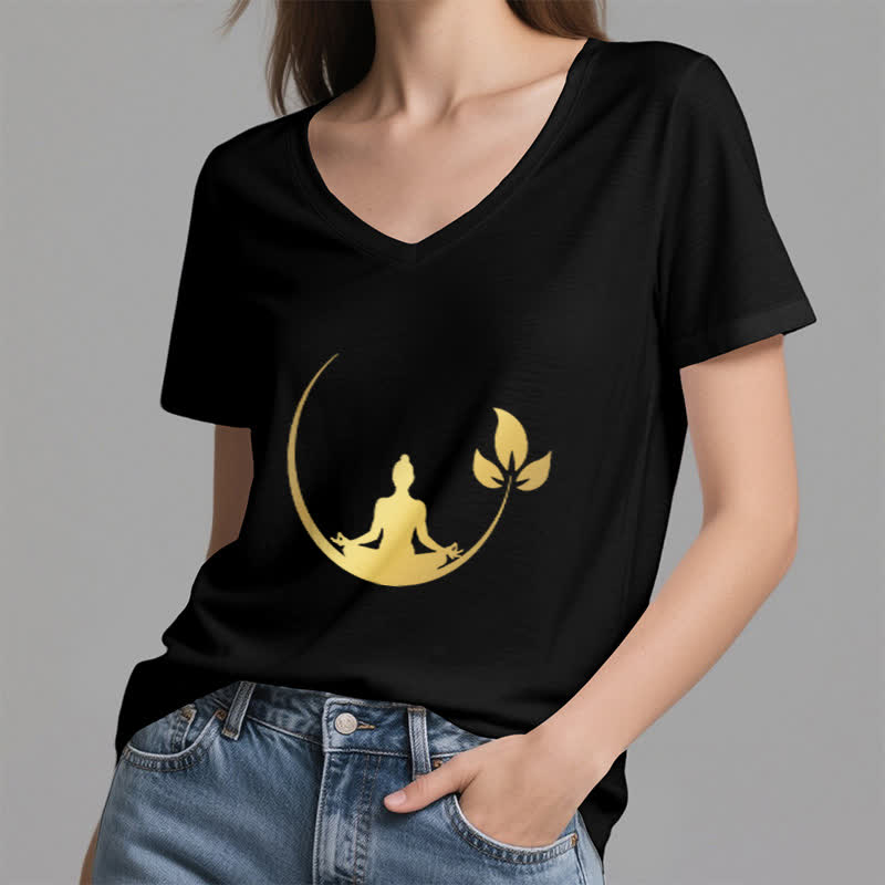 Olivenorma Yoga Lotus Buddha Meditation V-Neck T-Shirt - image 16