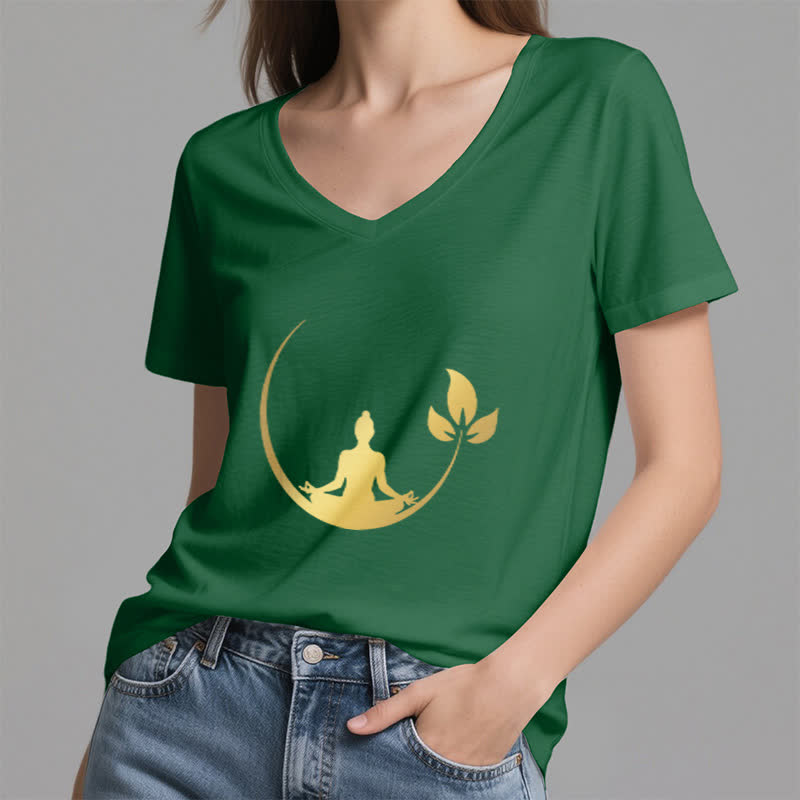 Olivenorma Yoga Lotus Buddha Meditation V-Neck T-Shirt - image 10