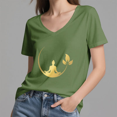 Olivenorma Yoga Lotus Buddha Meditation V-Neck T-Shirt - image 12