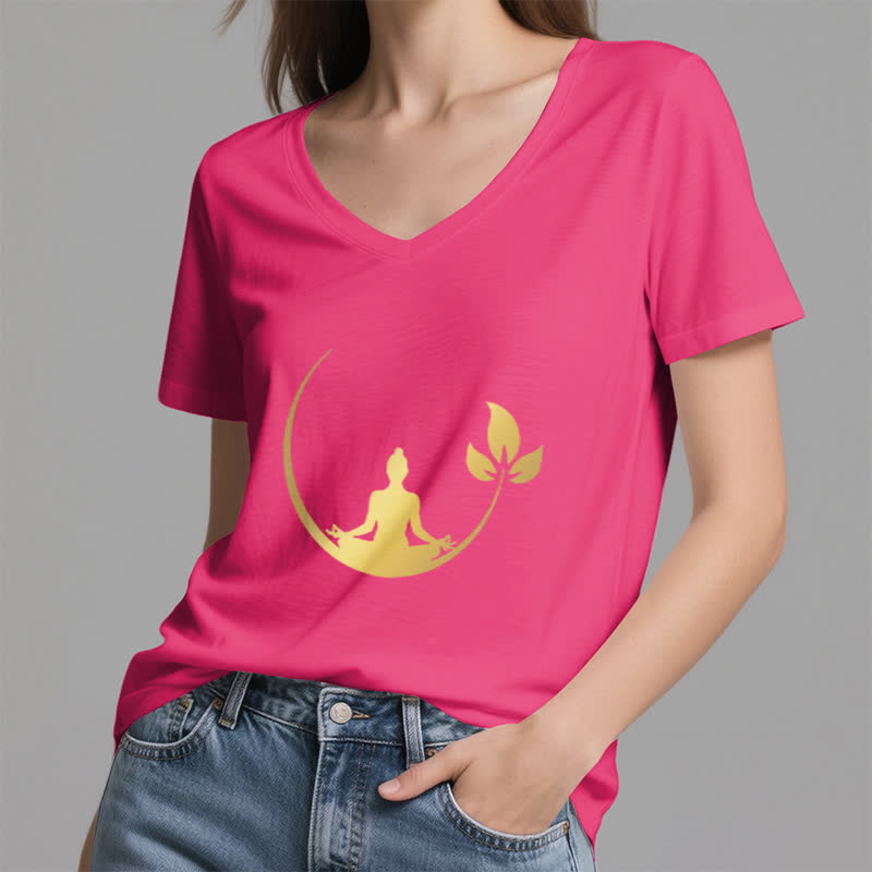 Olivenorma Yoga Lotus Buddha Meditation V-Neck T-Shirt - image 22
