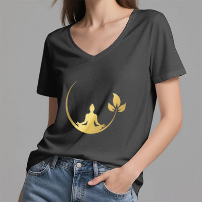 Olivenorma Yoga Lotus Buddha Meditation V-Neck T-Shirt - image 14
