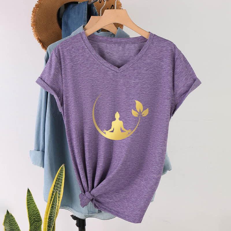 Olivenorma Yoga Lotus Buddha Meditation V-Neck T-Shirt - image 29