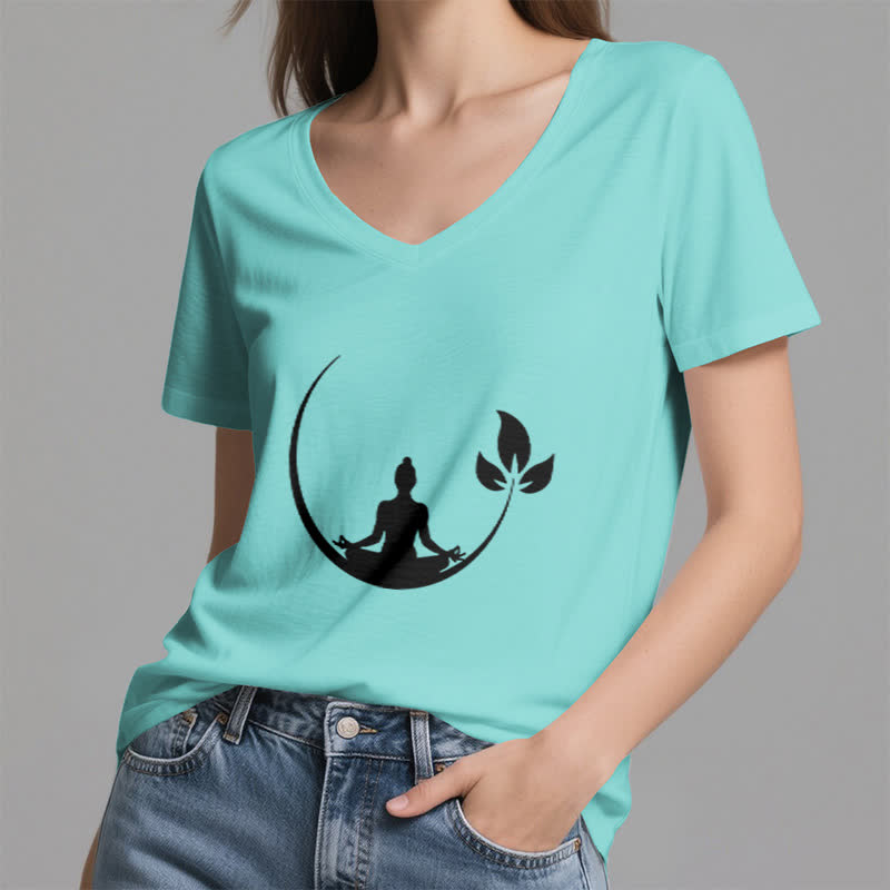Olivenorma Yoga Lotus Buddha Meditation V-Neck T-Shirt - image 26