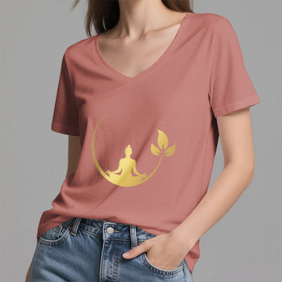 Olivenorma Yoga Lotus Buddha Meditation V-Neck T-Shirt - image 20