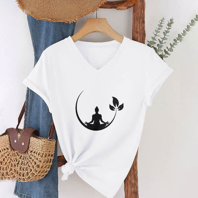 Olivenorma Yoga Lotus Buddha Meditation V-Neck T-Shirt - image 6