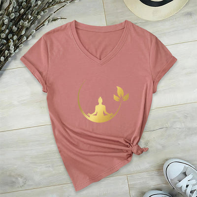 Olivenorma Yoga Lotus Buddha Meditation V-Neck T-Shirt - Pink - 2XL - image 19