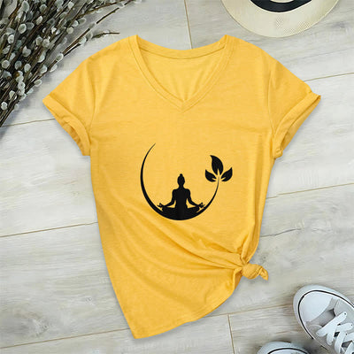 Olivenorma Yoga Lotus Buddha Meditation V-Neck T-Shirt - Yellow - 2XL - image 1