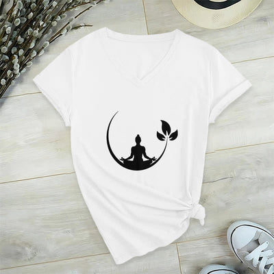 Olivenorma Yoga Lotus Buddha Meditation V-Neck T-Shirt - White - 2XL - image 4