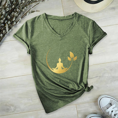 Olivenorma Yoga Lotus Buddha Meditation V-Neck T-Shirt - Olive Green - 2XL - image 11
