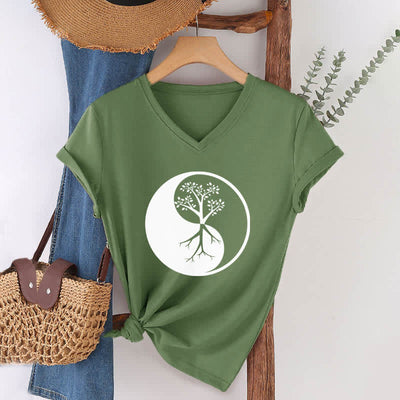 Olivenorma Yin Yang Tree Yoga Meditation V-Neck T-Shirt - image 11