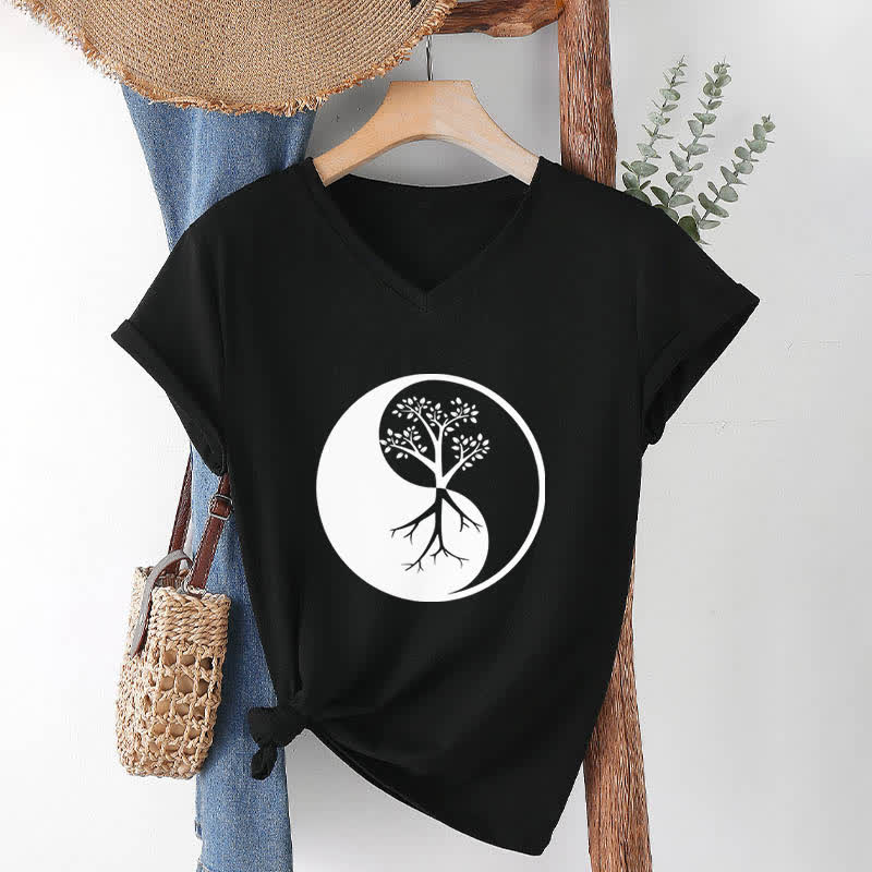 Olivenorma Yin Yang Tree Yoga Meditation V-Neck T-Shirt - image 13