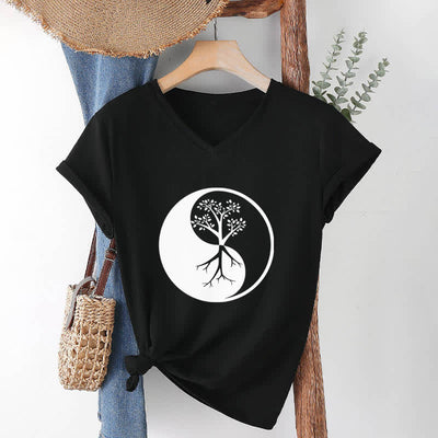 Olivenorma Yin Yang Tree Yoga Meditation V-Neck T-Shirt - image 13