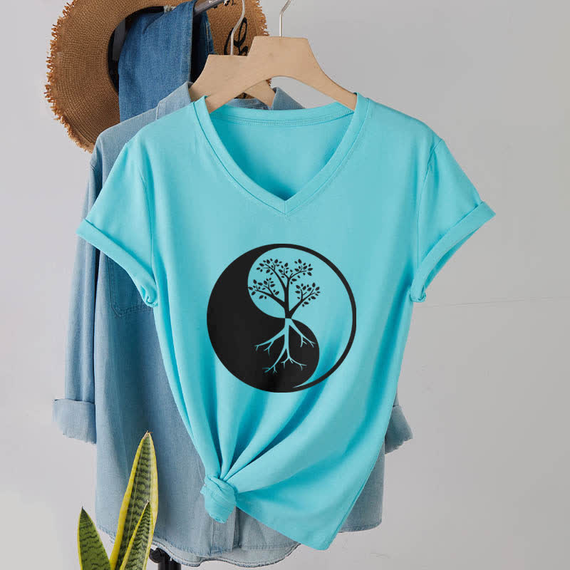 Olivenorma Yin Yang Tree Yoga Meditation V-Neck T-Shirt - image 25